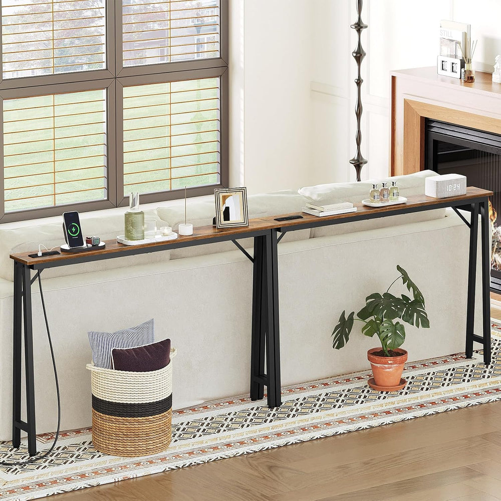Console Table Slim Behind Sofa with Charging Station (Set of 2)