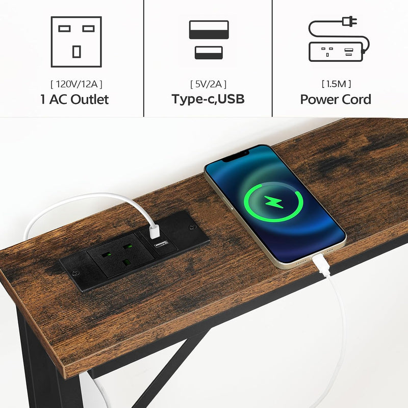 Console Table Slim Behind Sofa with Charging Station (Set of 2)