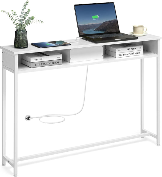 Console Table with Charging Station Slim for Hallway