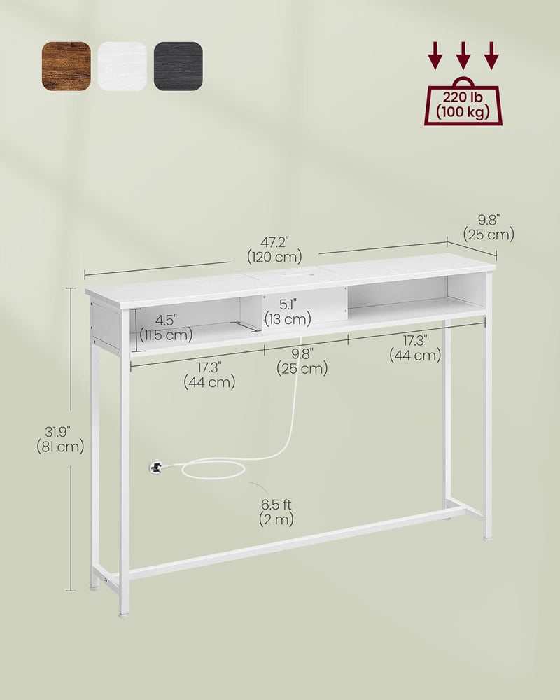 Console Table with Charging Station Slim for Hallway
