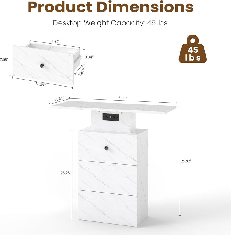 LED Drawer Charging Entryway Console Table 80x30x76CM Retro