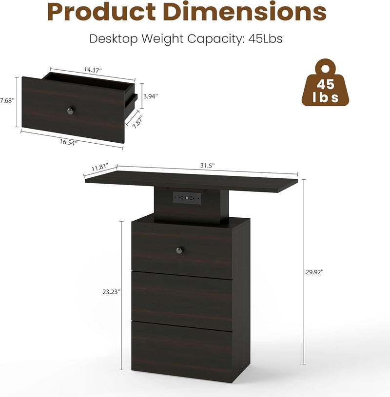 LED Drawer Charging Entryway Console Table 80x30x76CM Retro
