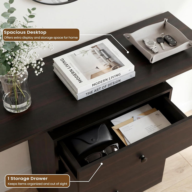 LED Drawer Charging Entryway Console Table 80x30x76CM Retro