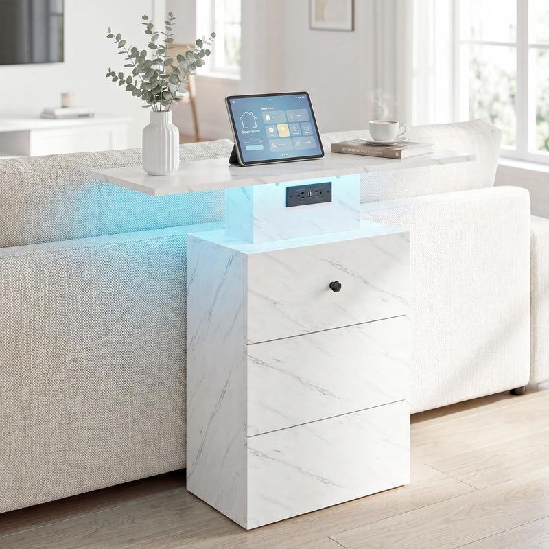 LED Drawer Charging Entryway Console Table 80x30x76CM Retro