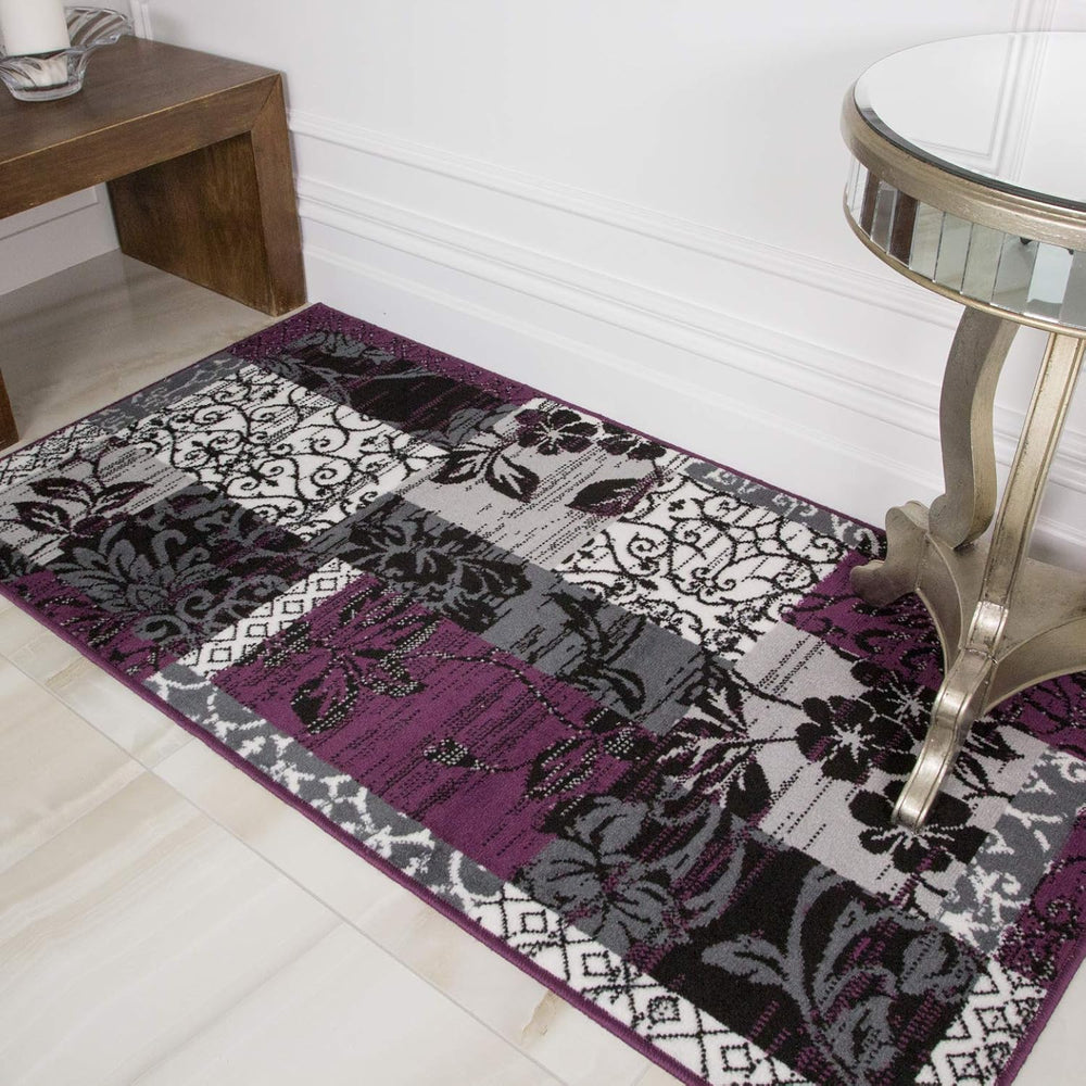 Contemporary Floral Patchwork Living Room Accent Area Rug
