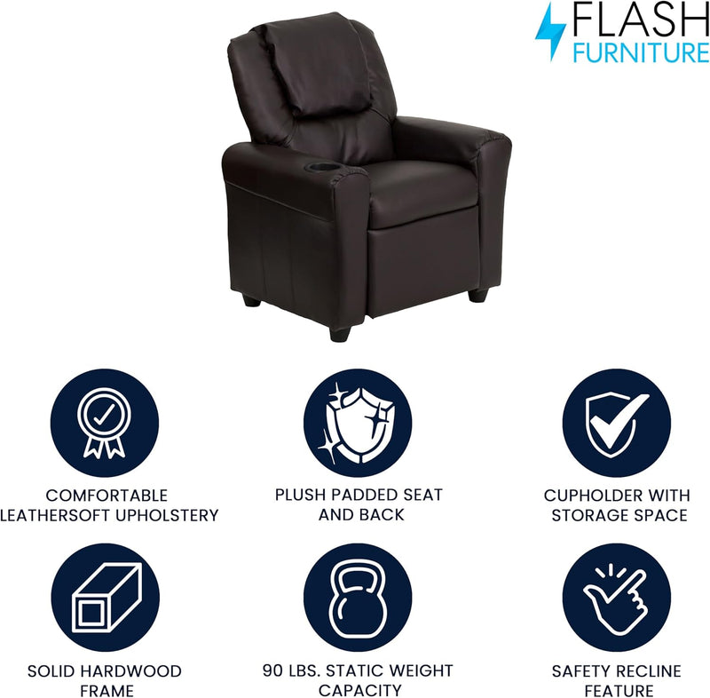 Contemporary Kids Recliner with Cup Holder and Headrest