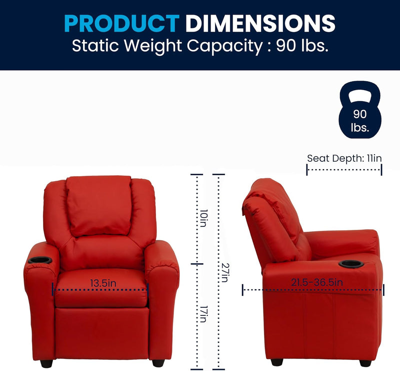 Contemporary Kids Recliner with Cup Holder and Headrest
