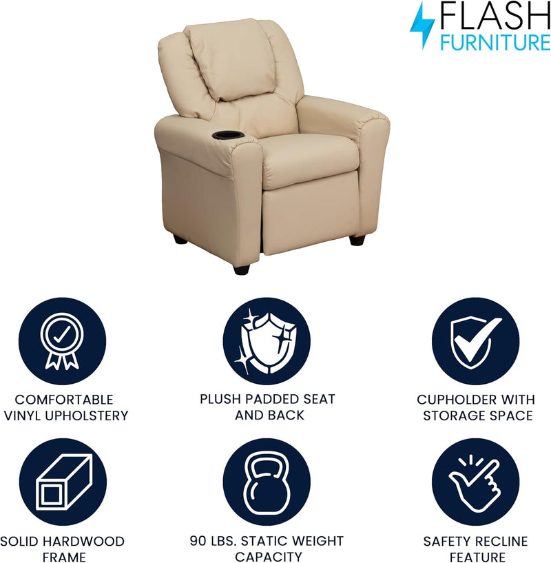 Contemporary Kids Recliner with Cup Holder and Headrest