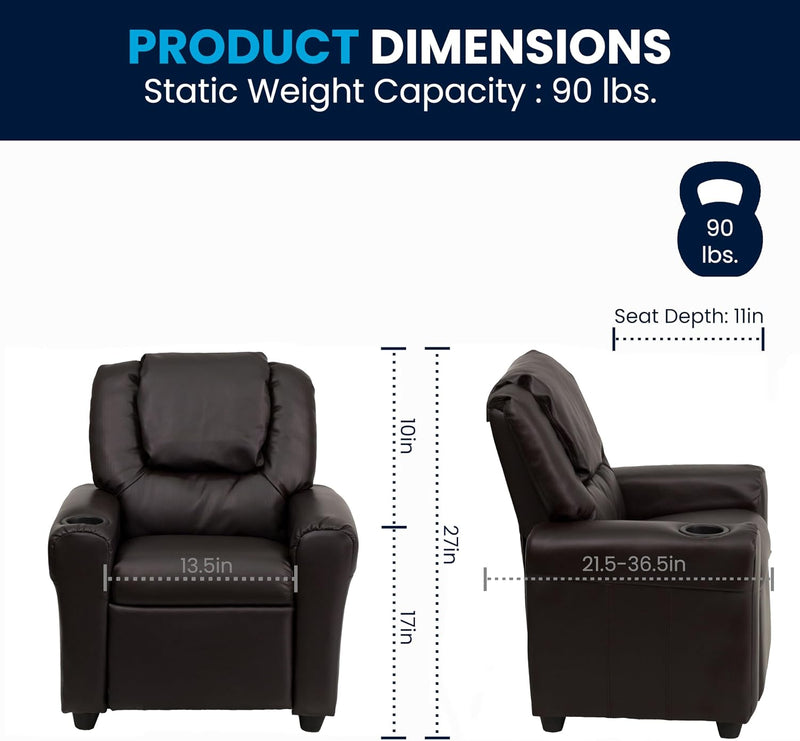 Contemporary Kids Recliner with Cup Holder and Headrest