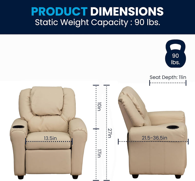 Contemporary Kids Recliner with Cup Holder and Headrest