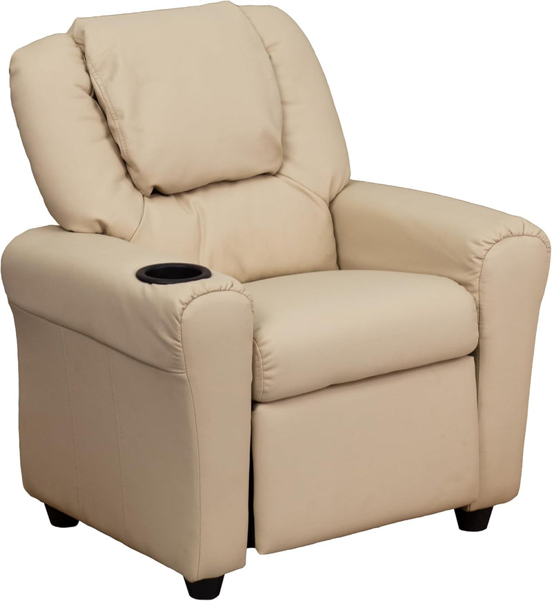 Contemporary Kids Recliner with Cup Holder and Headrest
