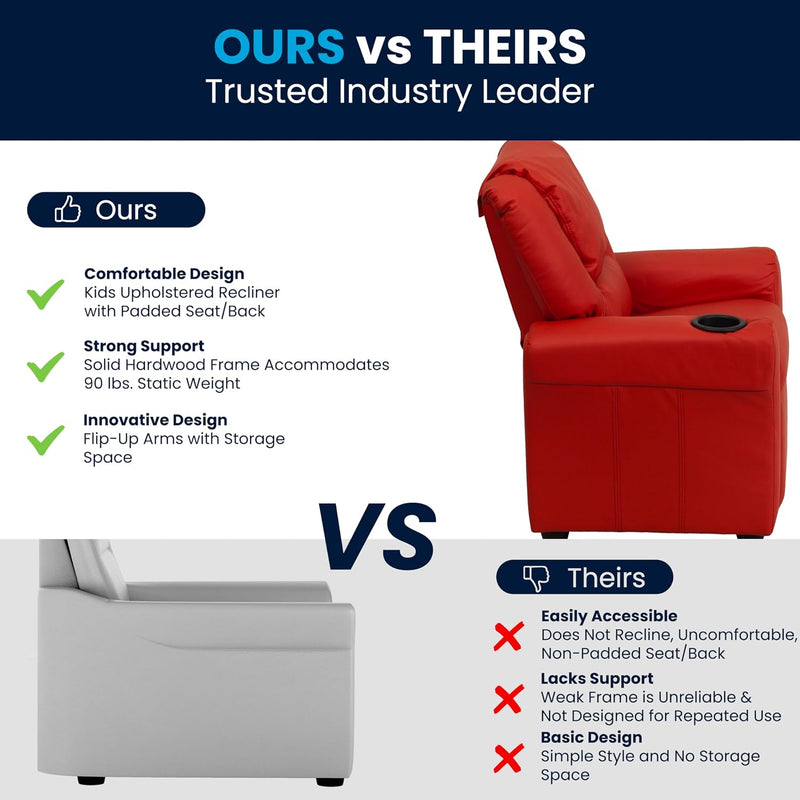 Contemporary Kids Recliner with Cup Holder and Headrest