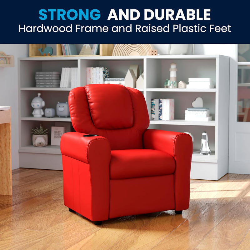 Contemporary Kids Recliner with Cup Holder and Headrest