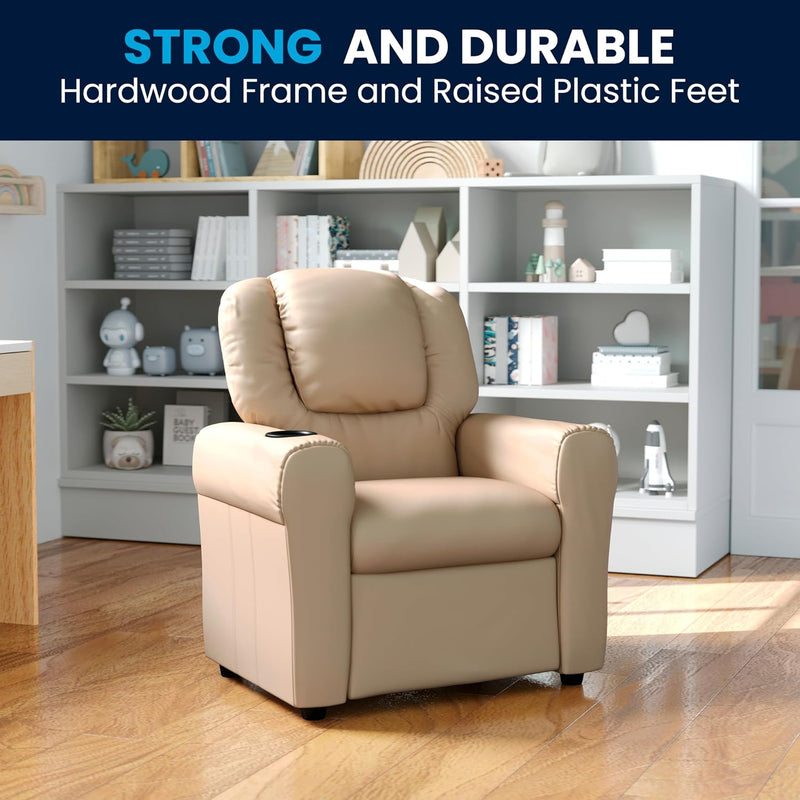 Contemporary Kids Recliner with Cup Holder and Headrest