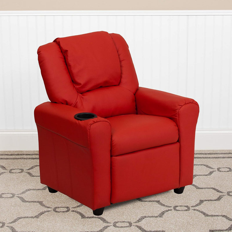 Contemporary Kids Recliner with Cup Holder and Headrest