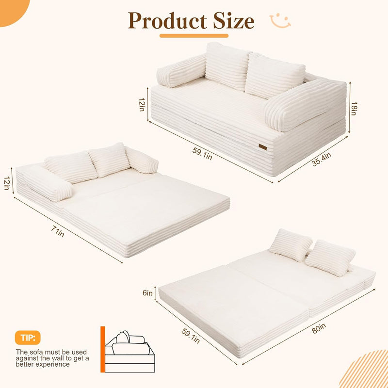 Convertible Sofa Bed Corduroy Floor Boneless Couch
