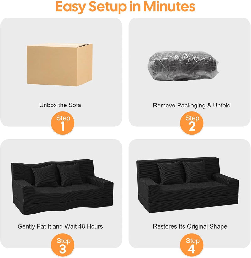 Convertible Sofa Bed Corduroy Floor Boneless Couch