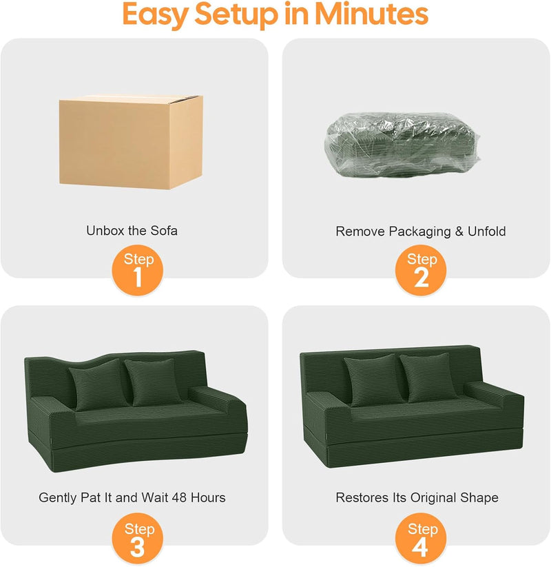 Convertible Sofa Bed Corduroy Floor Boneless Couch