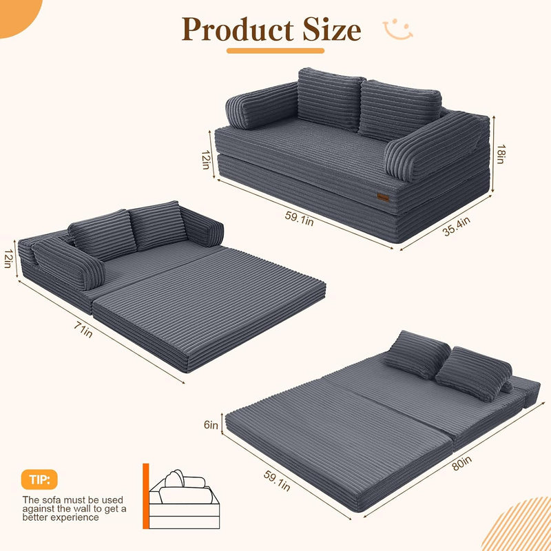 Convertible Sofa Bed Corduroy Floor Boneless Couch