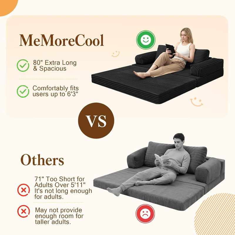 Convertible Sofa Bed Corduroy Floor Boneless Couch
