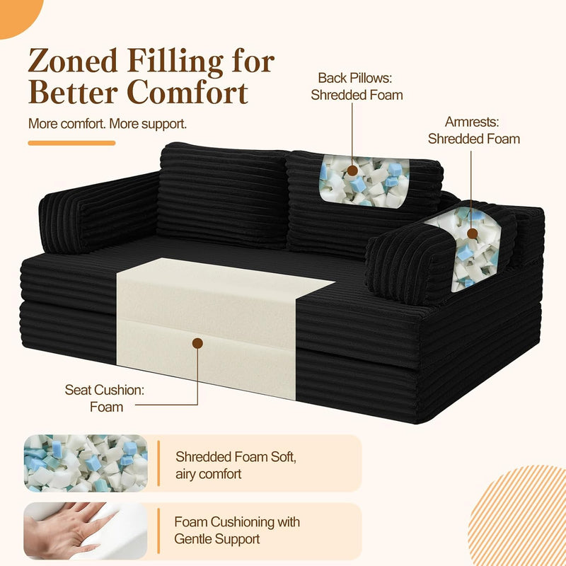 Convertible Sofa Bed Corduroy Floor Boneless Couch
