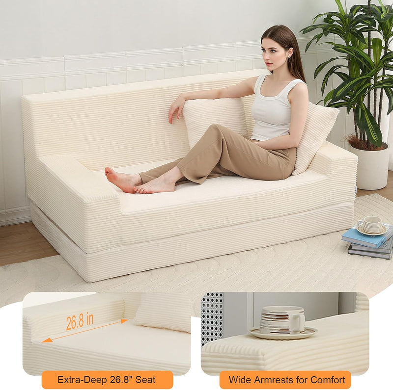 Convertible Sofa Bed Corduroy Floor Boneless Couch