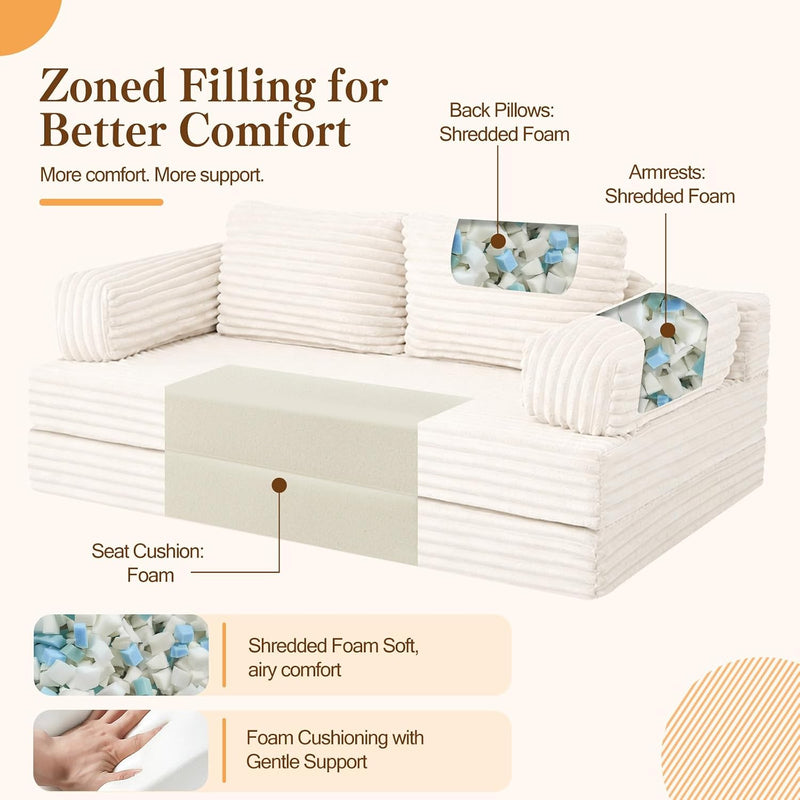 Convertible Sofa Bed Corduroy Floor Boneless Couch