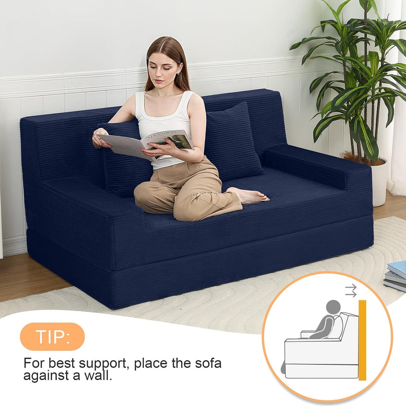 Convertible Sofa Bed Corduroy Floor Boneless Couch