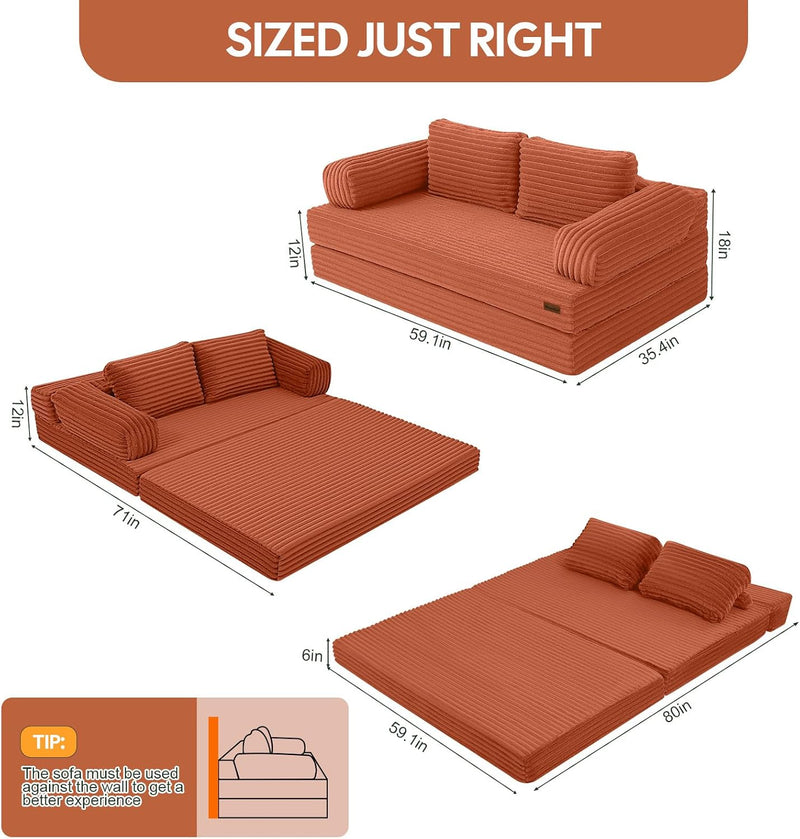 Convertible Sofa Bed Corduroy Floor Boneless Couch