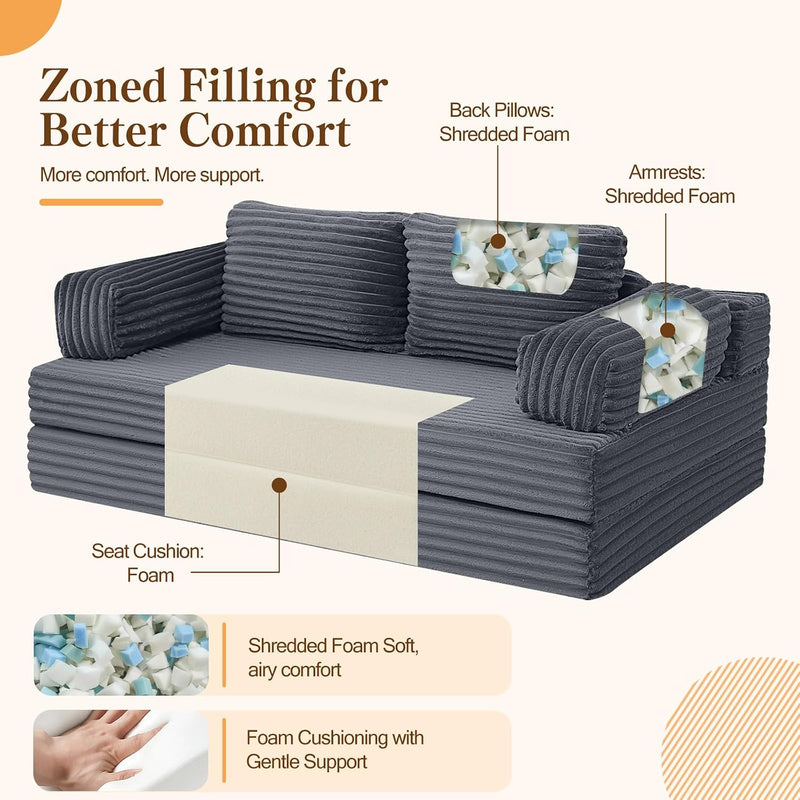 Convertible Sofa Bed Corduroy Floor Boneless Couch