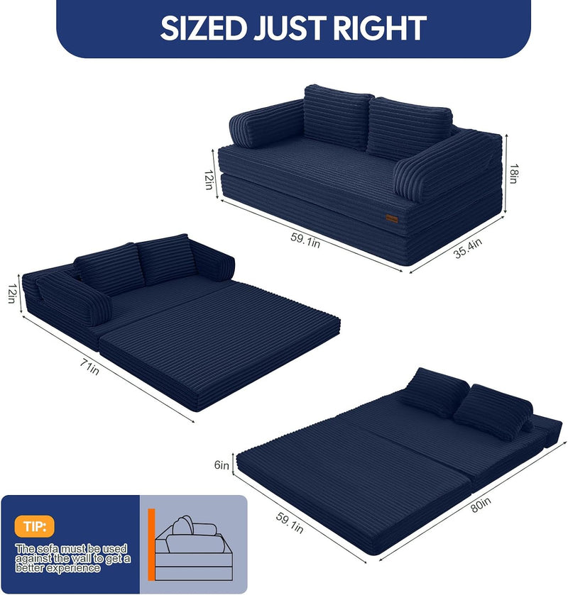 Convertible Sofa Bed Corduroy Floor Boneless Couch
