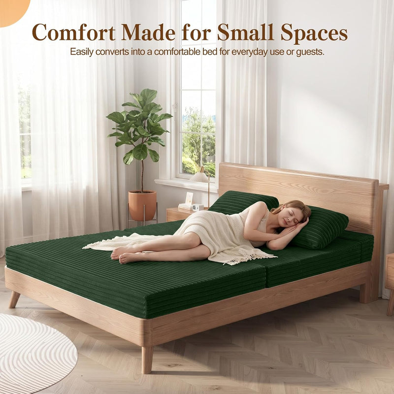 Convertible Sofa Bed Corduroy Floor Boneless Couch