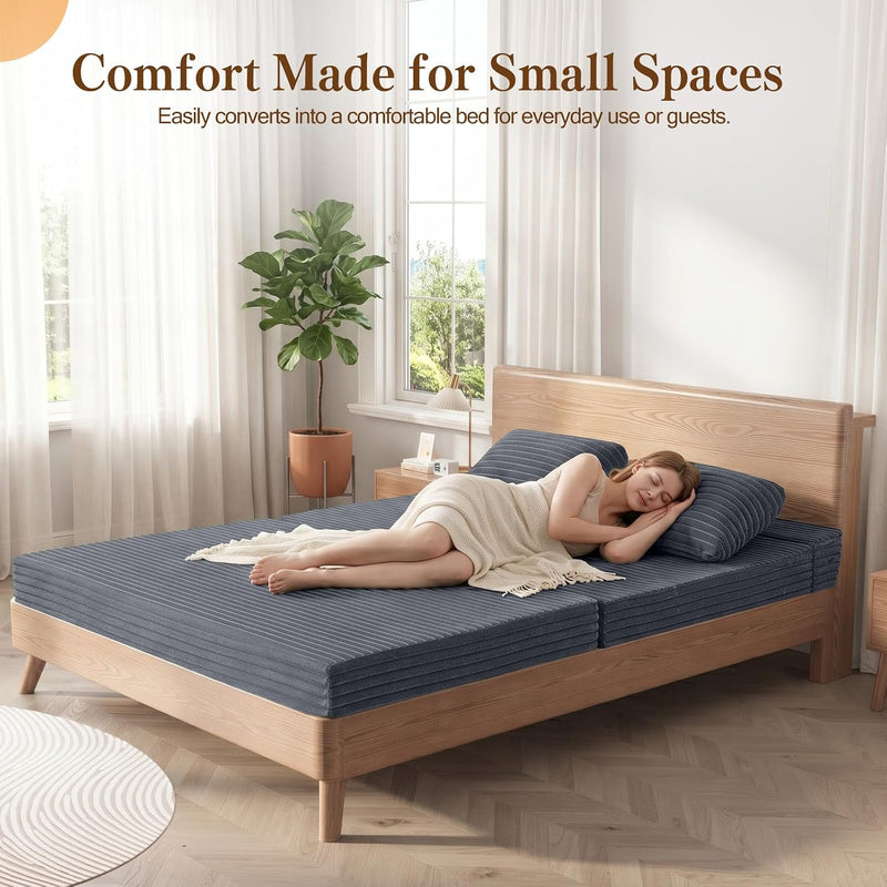 Convertible Sofa Bed Corduroy Floor Boneless Couch