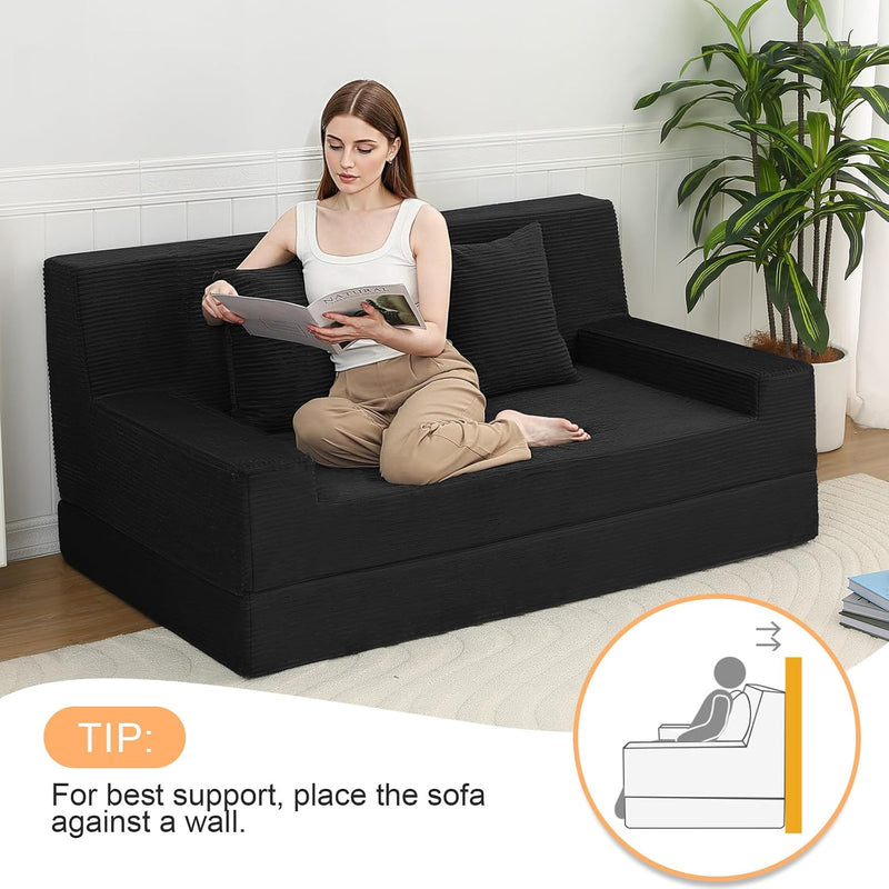 Convertible Sofa Bed Corduroy Floor Boneless Couch