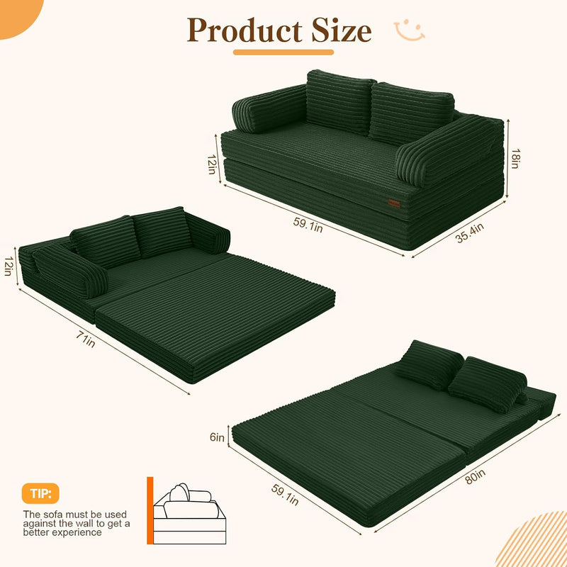 Convertible Sofa Bed Corduroy Floor Boneless Couch