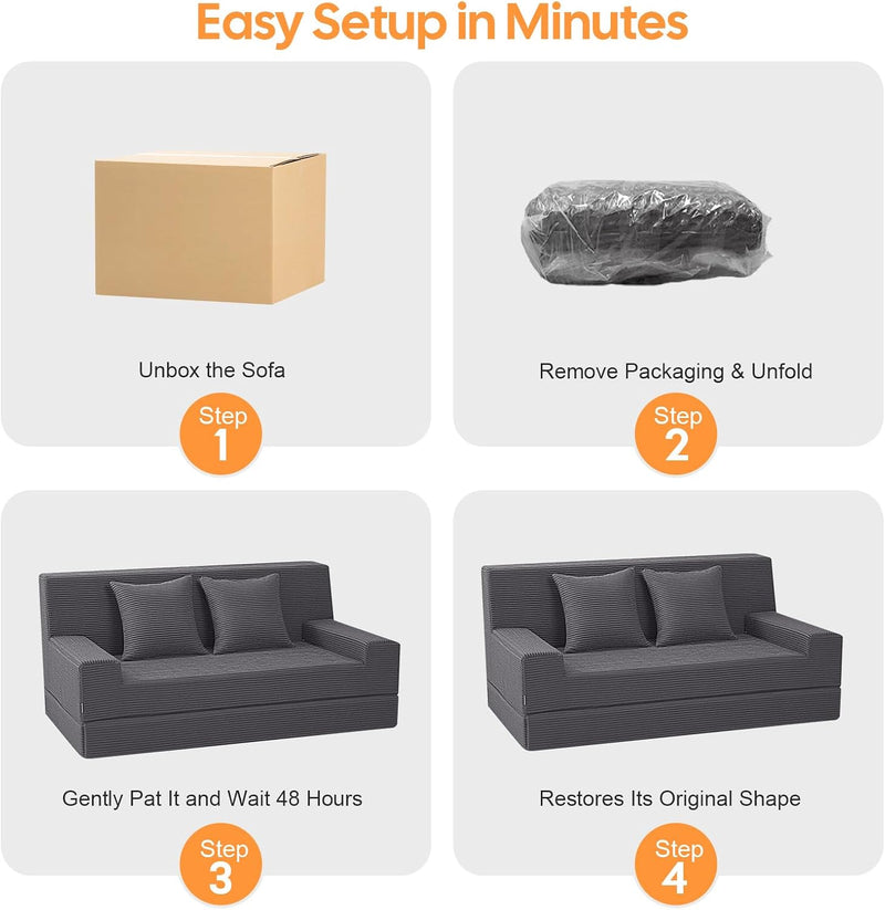 Convertible Sofa Bed Corduroy Floor Boneless Couch