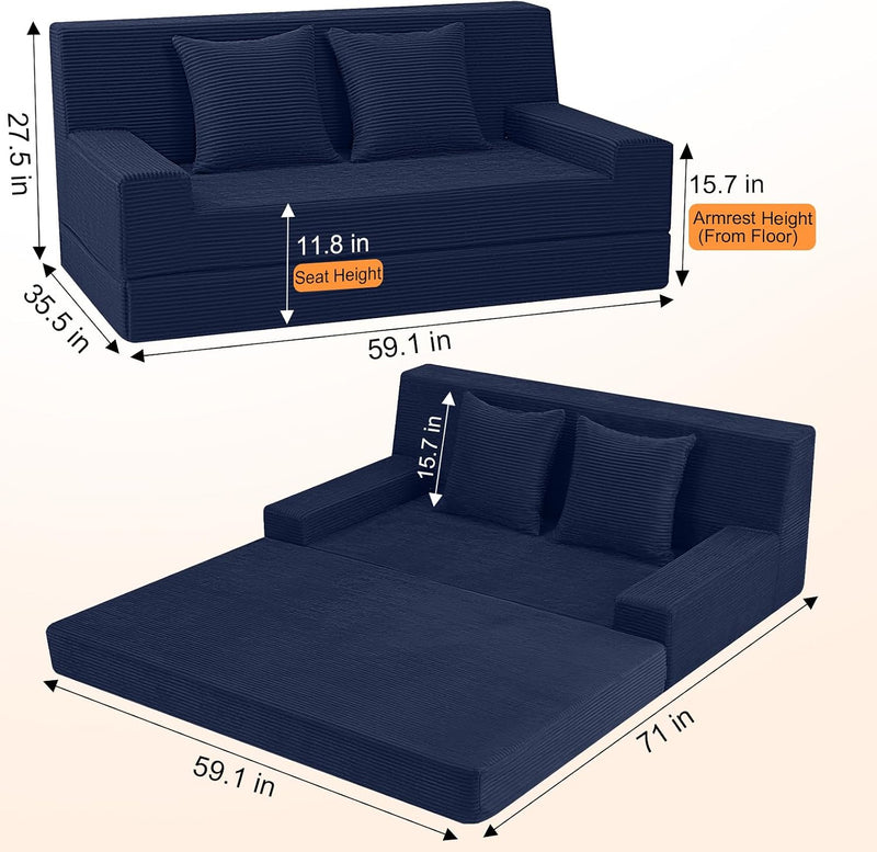 Convertible Sofa Bed Corduroy Floor Boneless Couch
