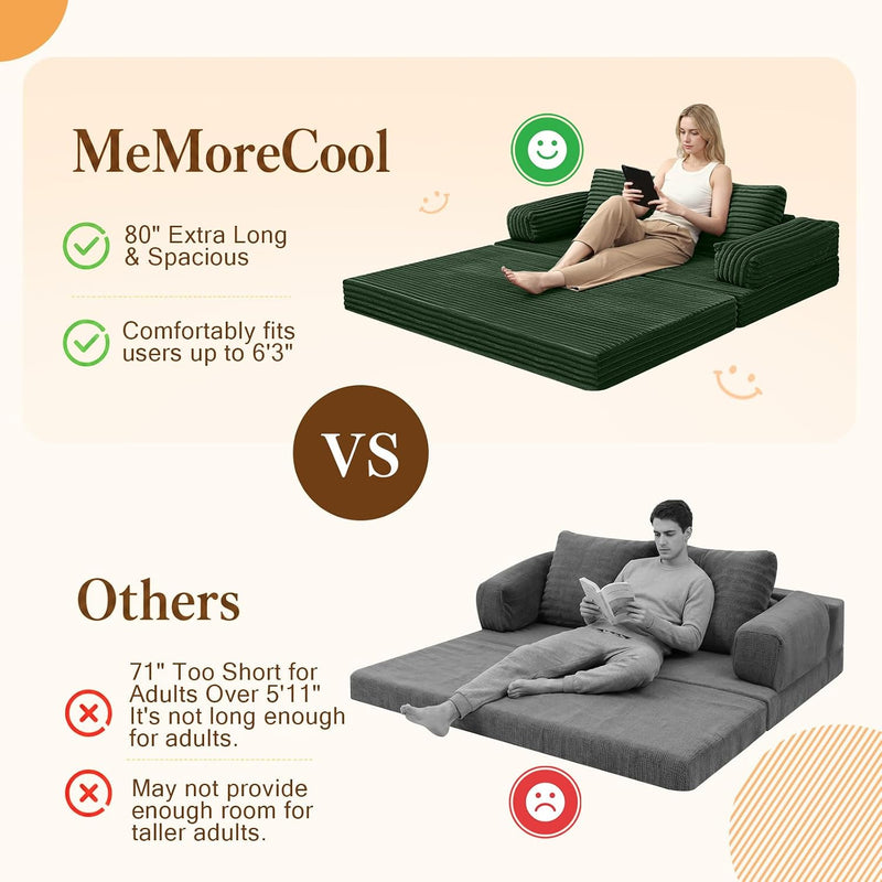 Convertible Sofa Bed Corduroy Floor Boneless Couch
