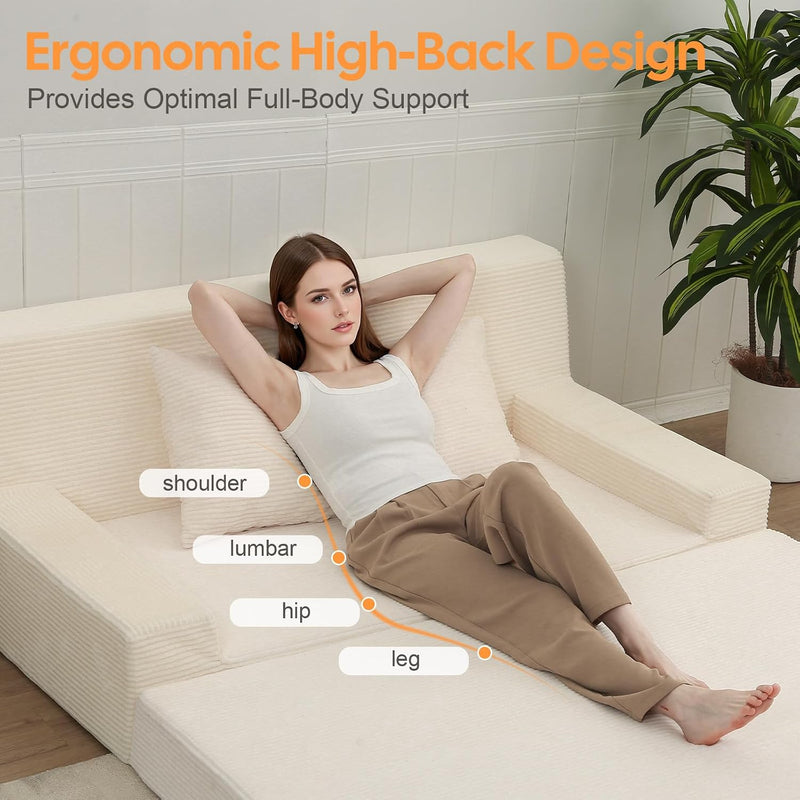 Convertible Sofa Bed Corduroy Floor Boneless Couch
