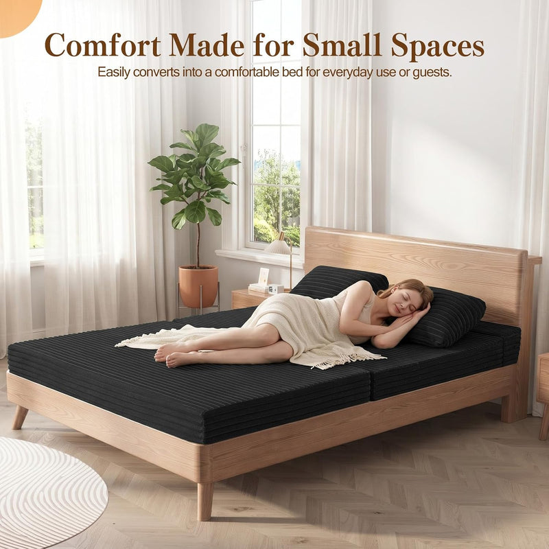 Convertible Sofa Bed Corduroy Floor Boneless Couch