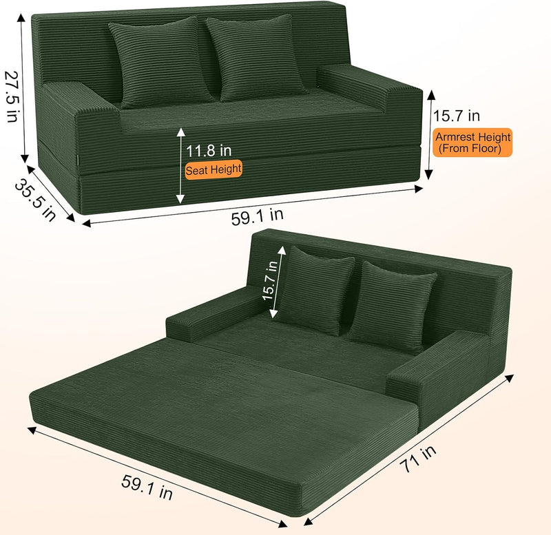 Convertible Sofa Bed Corduroy Floor Boneless Couch