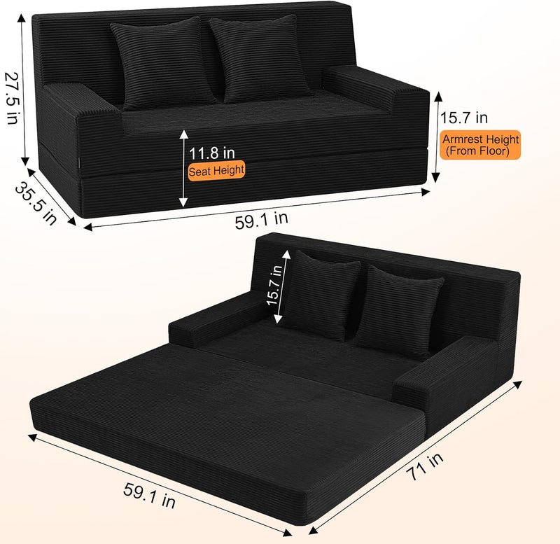 Convertible Sofa Bed Corduroy Floor Boneless Couch