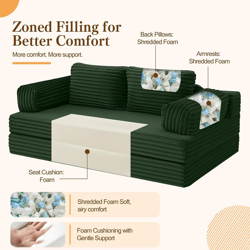 Convertible Sofa Bed Corduroy Floor Boneless Couch