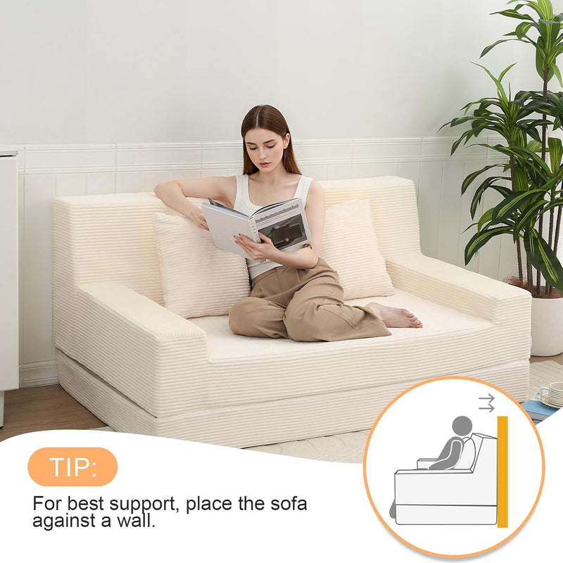 Convertible Sofa Bed Corduroy Floor Boneless Couch