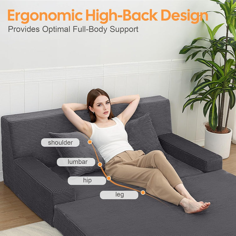 Convertible Sofa Bed Corduroy Floor Boneless Couch