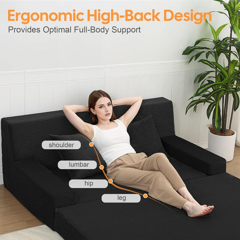 Convertible Sofa Bed Corduroy Floor Boneless Couch