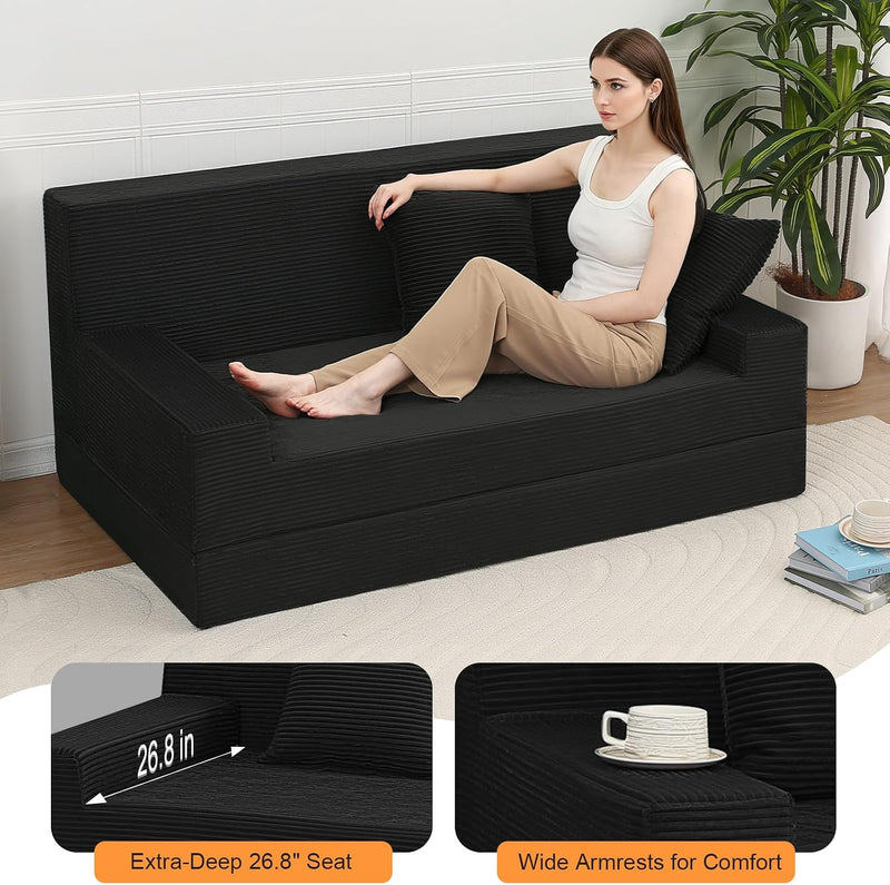 Convertible Sofa Bed Corduroy Floor Boneless Couch
