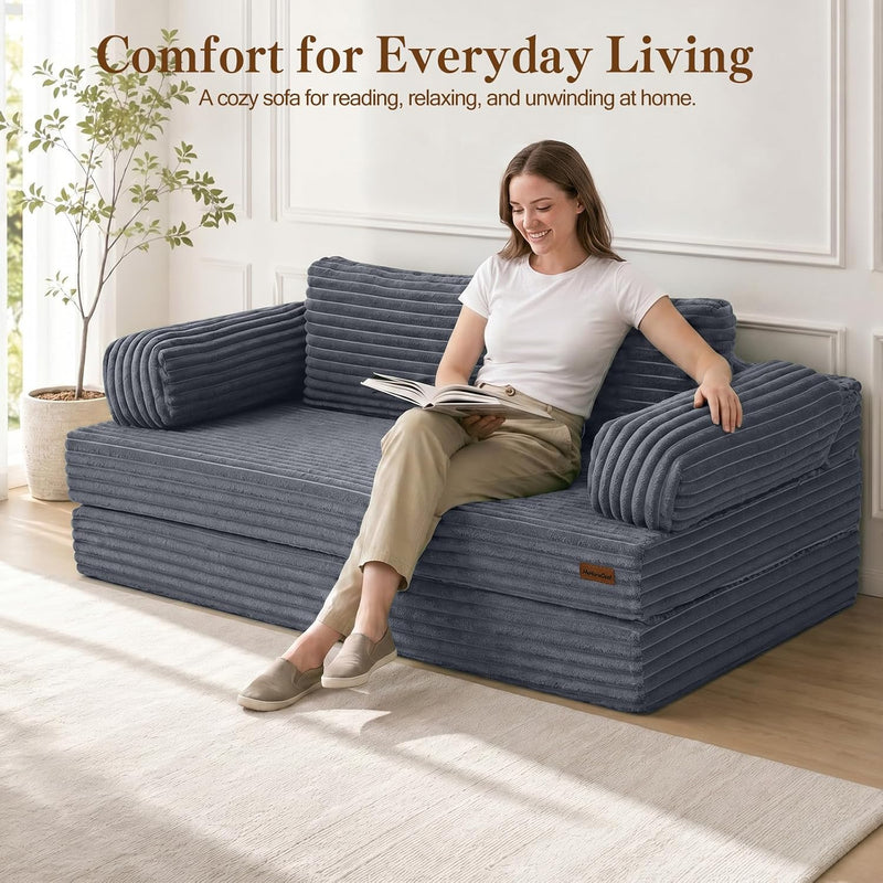 Convertible Sofa Bed Corduroy Floor Boneless Couch