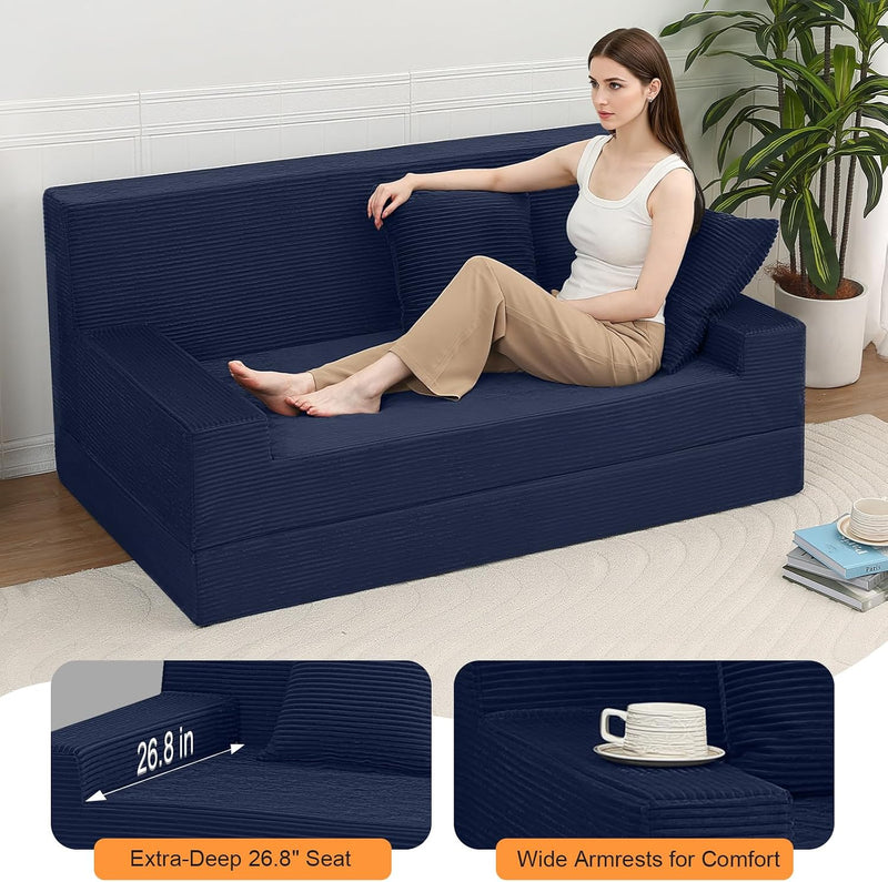 Convertible Sofa Bed Corduroy Floor Boneless Couch