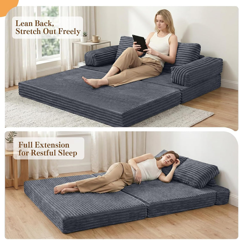 Convertible Sofa Bed Corduroy Floor Boneless Couch